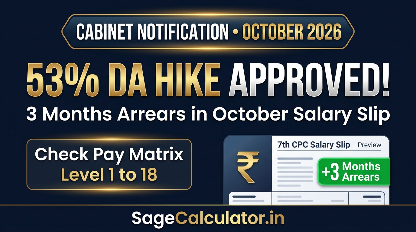53% Dearness Allowance Hike Notification and 3-Month Arrears Breakdown for Central Government Staff
