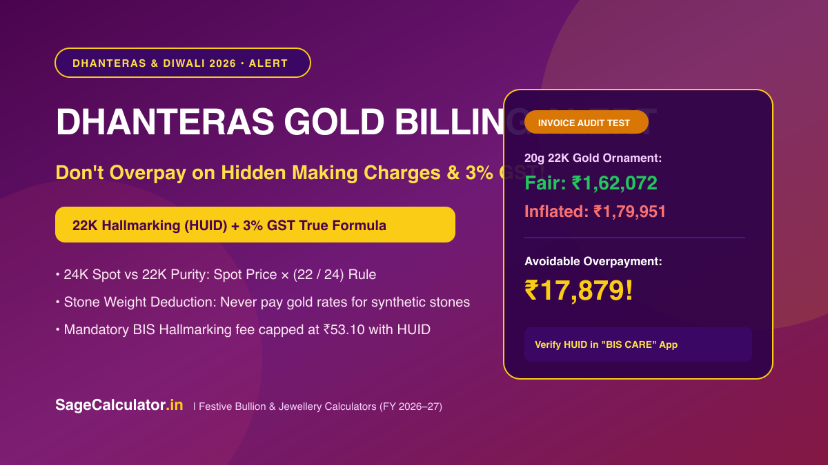 Dhanteras Gold Jewellery Invoice Breakdown, BIS Hallmarking HUID, and 3% GST Calculation