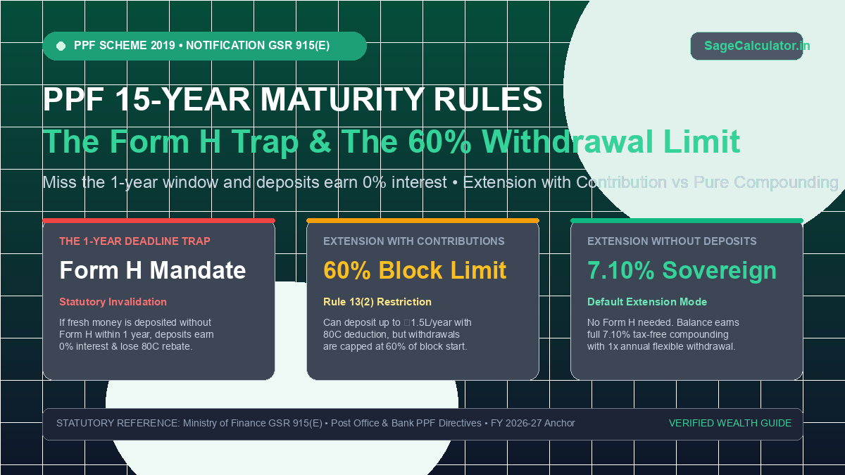 PPF 15-Year Maturity Rules, Form H Extension Guidelines, and 60 Percent Withdrawal Limits
