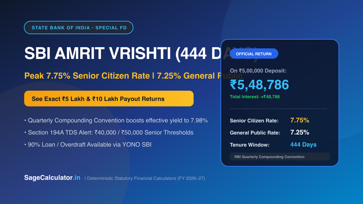 SBI Amrit Vrishti 444 Days Fixed Deposit Interest Rates and Maturity Payout Calculation